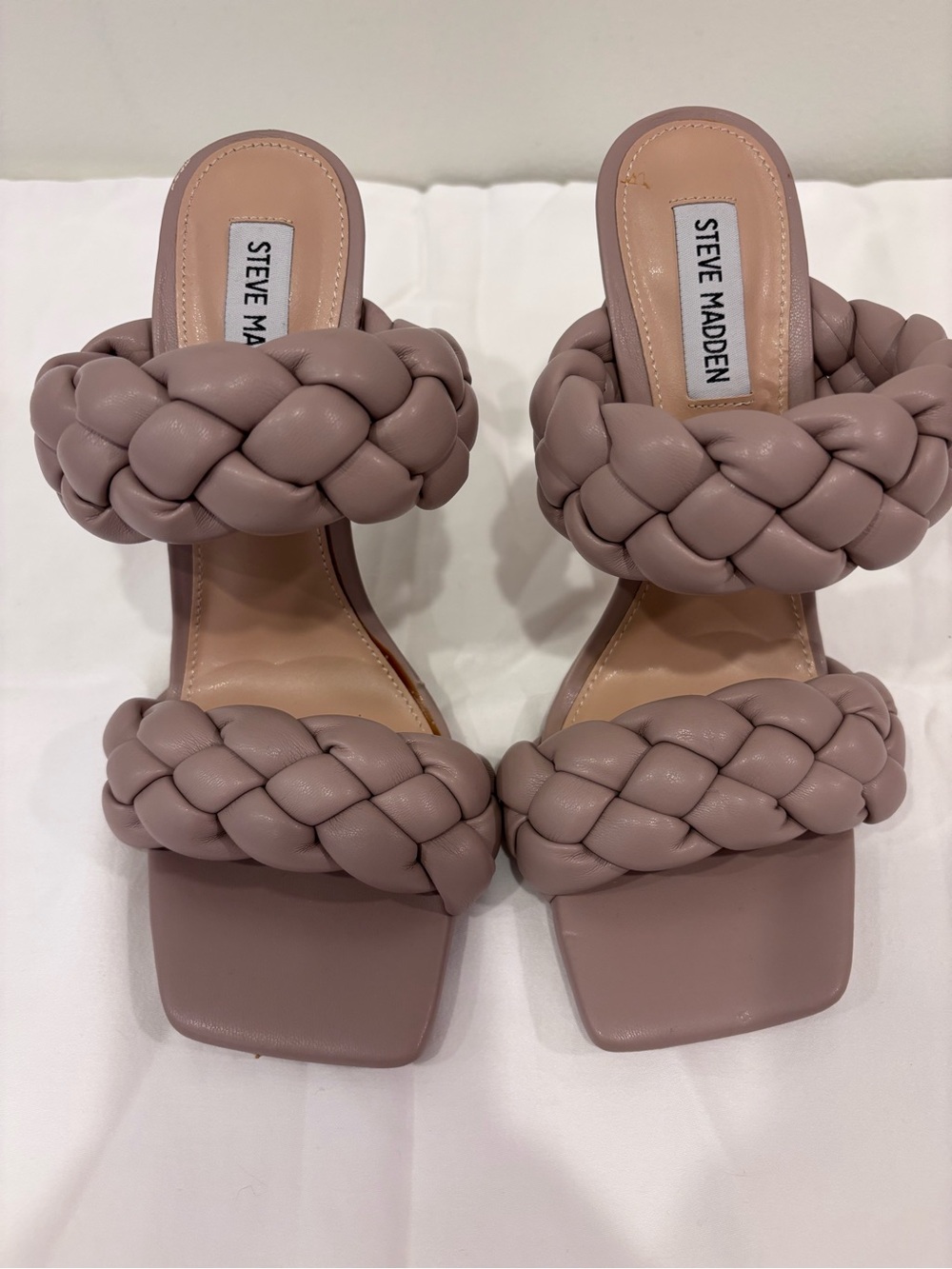 Steve Madden Braided Double-Strap Heeled Slides in Dusty Mauve